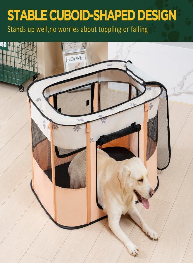 Avont Portable Dog Cat Playpen, Foldable Pop Up Pet Play Pen Travel Crate with Floor and Mesh Door Top for Indoor Outdoor Collapsible Tent Cage -M, Orange - Image 2